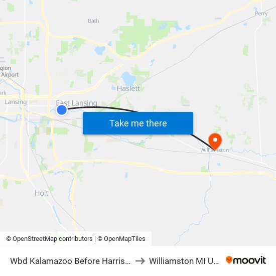 Wbd Kalamazoo Before Harrison to Williamston MI USA map