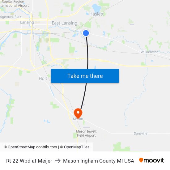 Rt 22 Wbd at Meijer to Mason Ingham County MI USA map