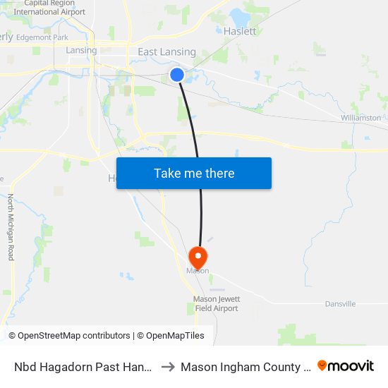 Nbd Hagadorn Past Hannah Blvd to Mason Ingham County MI USA map