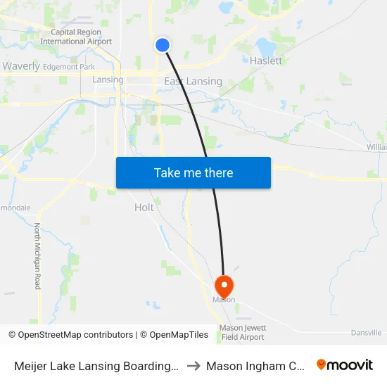 Meijer Lake Lansing Boarding Center (West Side) to Mason Ingham County MI USA map