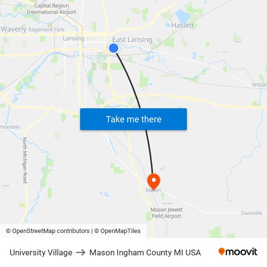 University Village to Mason Ingham County MI USA map