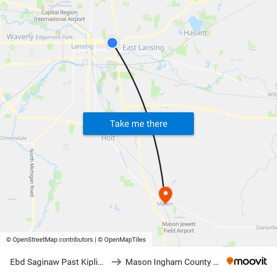 Ebd Saginaw Past Kipling Blvd to Mason Ingham County MI USA map