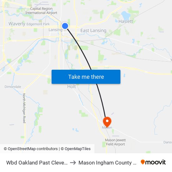 Wbd Oakland Past Cleveland St to Mason Ingham County MI USA map