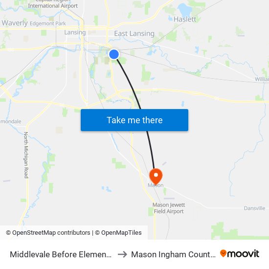 Middlevale Before Elementary School to Mason Ingham County MI USA map