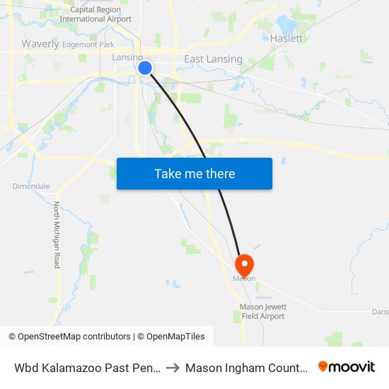 Wbd Kalamazoo Past Pennsylvania to Mason Ingham County MI USA map