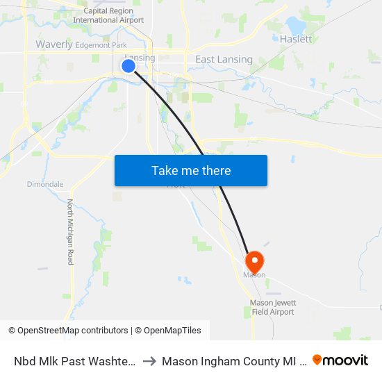 Nbd Mlk Past Washtenaw to Mason Ingham County MI USA map