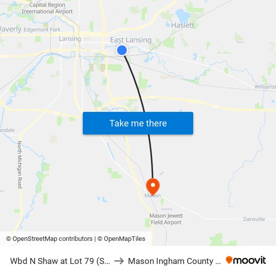 Wbd N Shaw at Lot 79 (Stadium) to Mason Ingham County MI USA map