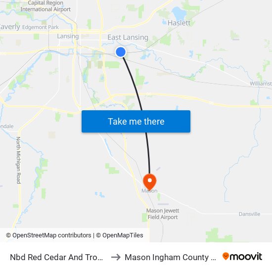 Nbd Red Cedar And Trowbridge to Mason Ingham County MI USA map