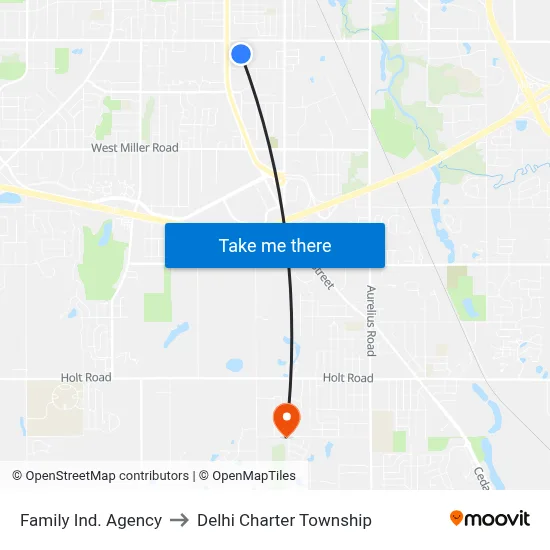 Family Ind. Agency to Delhi Charter Township map