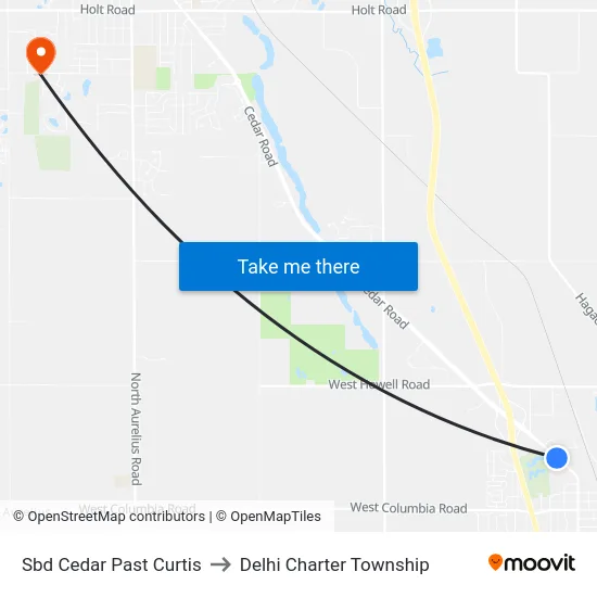 Sbd Cedar Past Curtis to Delhi Charter Township map