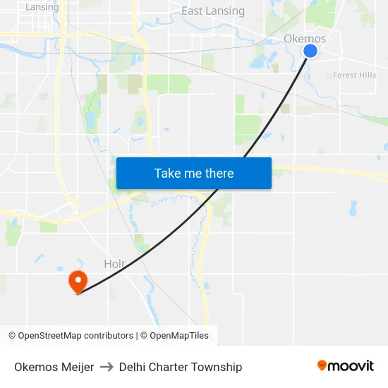 Okemos Meijer to Delhi Charter Township map