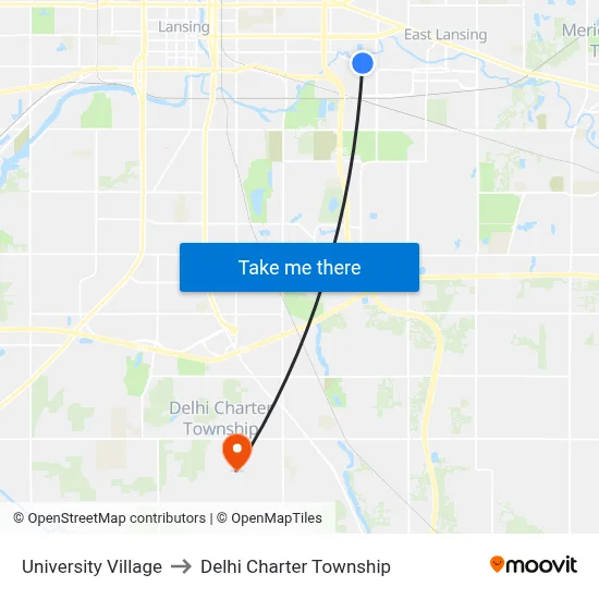 University Village to Delhi Charter Township map
