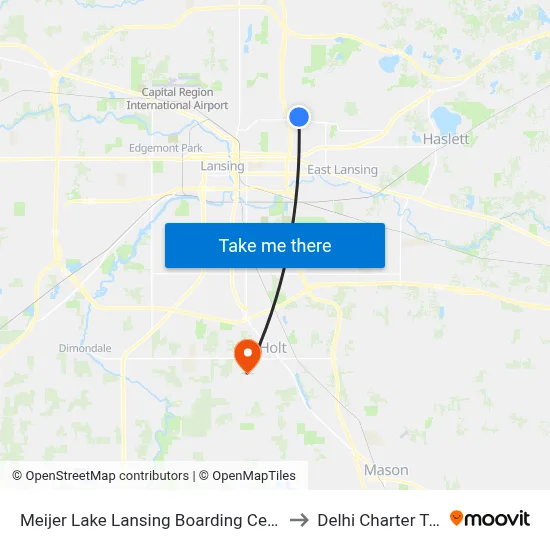 Meijer Lake Lansing Boarding Center (West Side) to Delhi Charter Township map