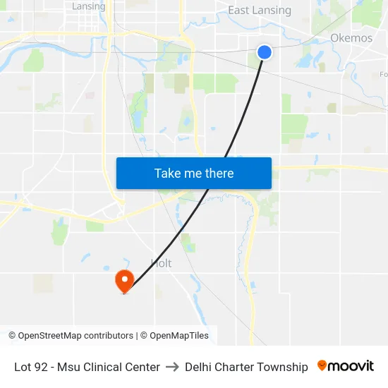 Lot 92 - Msu Clinical Center to Delhi Charter Township map