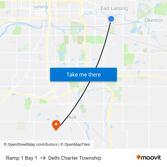 Ramp 1 Bay 1 to Delhi Charter Township map