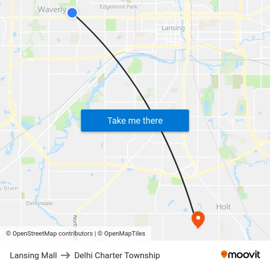 Lansing Mall to Delhi Charter Township map
