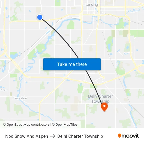 Nbd Snow And Aspen to Delhi Charter Township map