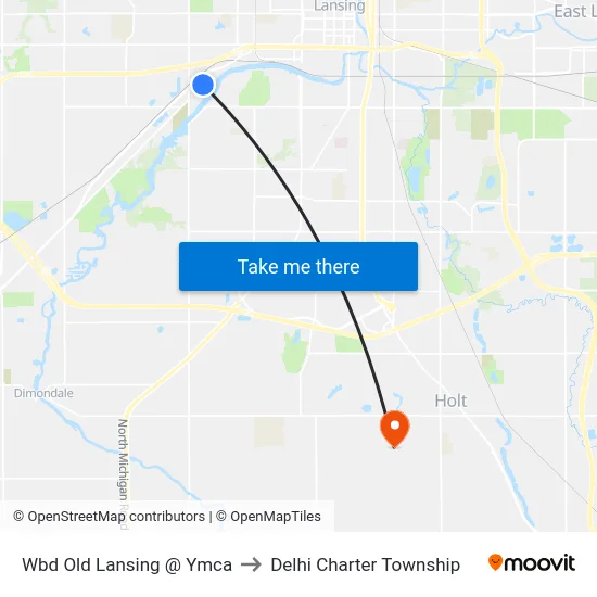 Wbd Old Lansing  @ Ymca to Delhi Charter Township map