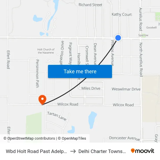 Wbd Holt Road Past Adelphe to Delhi Charter Township map