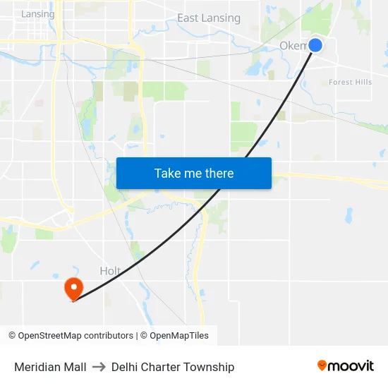Meridian Mall to Delhi Charter Township map