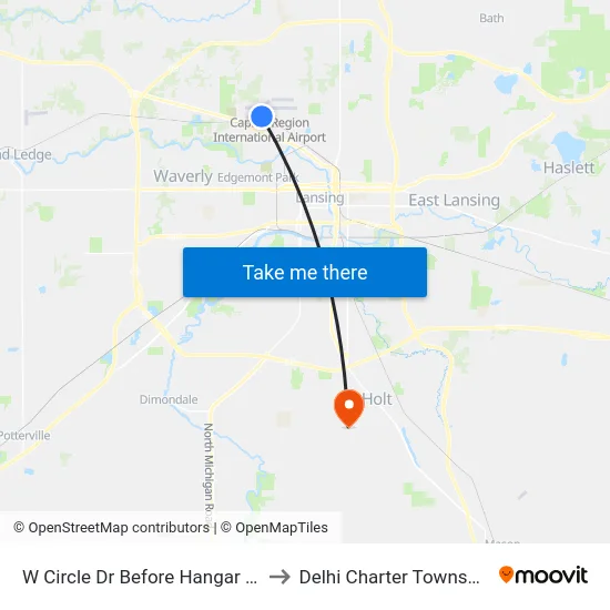 W Circle Dr Before Hangar Dr to Delhi Charter Township map
