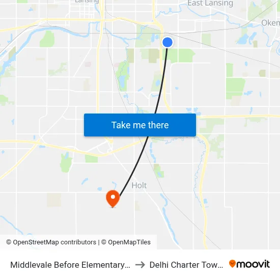 Middlevale Before Elementary School to Delhi Charter Township map