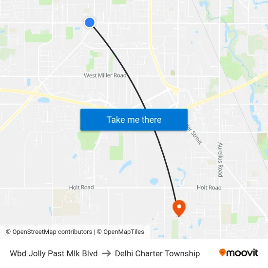 Wbd Jolly Past Mlk Blvd to Delhi Charter Township map