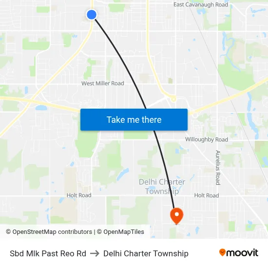 Sbd Mlk Past Reo Rd to Delhi Charter Township map