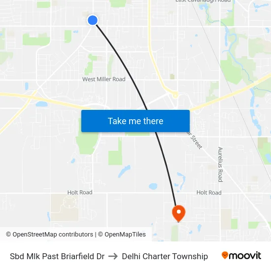 Sbd Mlk Past Briarfield Dr to Delhi Charter Township map