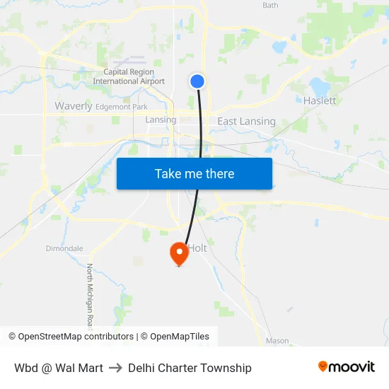 Wbd @ Wal Mart to Delhi Charter Township map