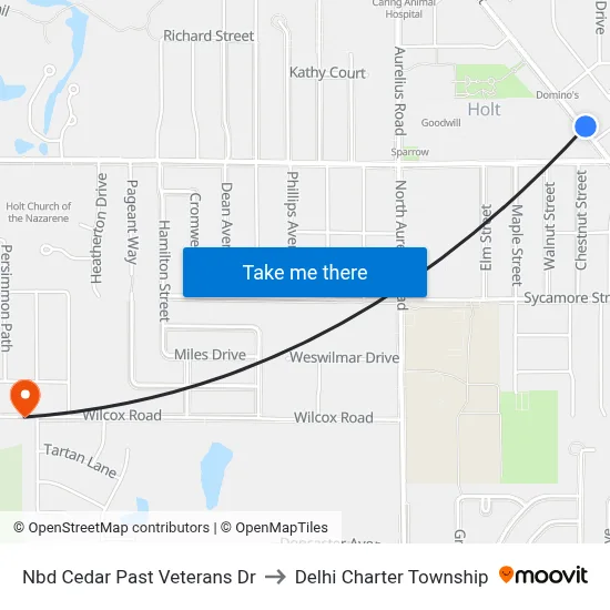 Nbd Cedar Past Veterans Dr to Delhi Charter Township map
