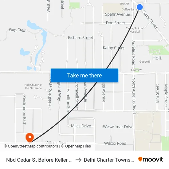 Nbd Cedar St Before Keller Rd to Delhi Charter Township map