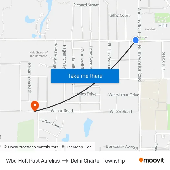 Wbd Holt Past Aurelius to Delhi Charter Township map
