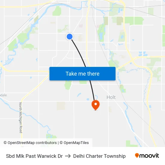 Sbd Mlk Past Warwick Dr to Delhi Charter Township map