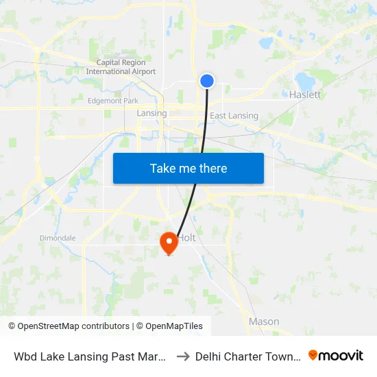 Wbd Lake Lansing Past Marfitt Rd to Delhi Charter Township map