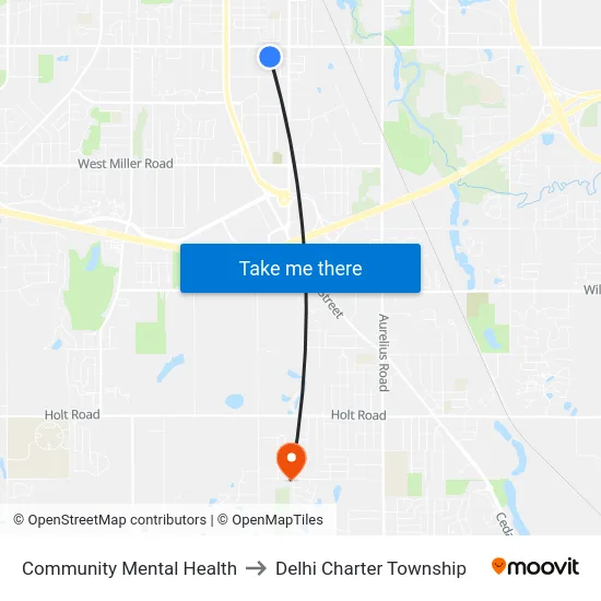 Community Mental Health to Delhi Charter Township map