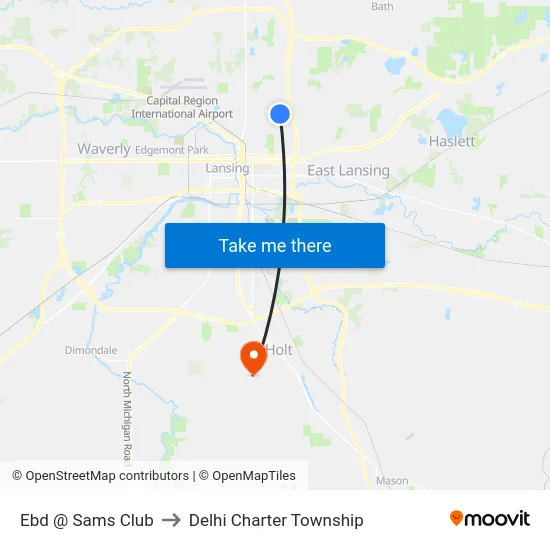 Ebd @ Sams Club to Delhi Charter Township map