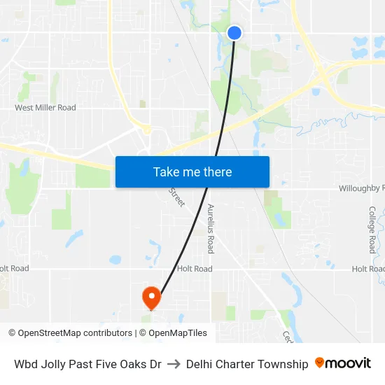 Wbd Jolly Past Five Oaks Dr to Delhi Charter Township map