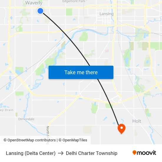 Lansing (Delta Center) to Delhi Charter Township map