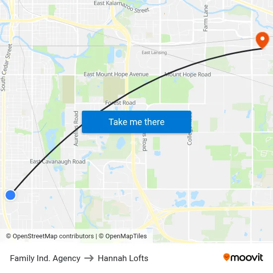 Family Ind. Agency to Hannah Lofts map