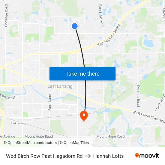 Wbd Birch Row Past Hagadorn Rd to Hannah Lofts map