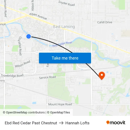 Ebd Red Cedar Past Chestnut to Hannah Lofts map