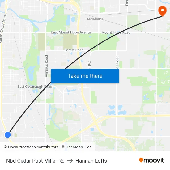 Nbd Cedar Past Miller Rd to Hannah Lofts map