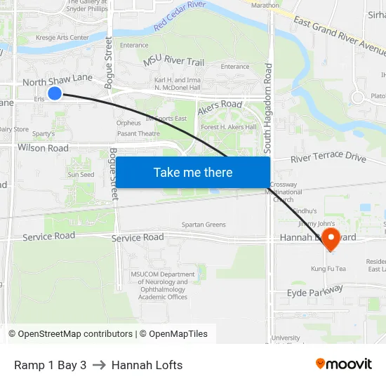 Ramp 1 Bay 3 to Hannah Lofts map