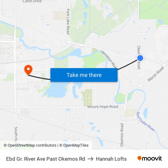 Ebd Gr. River Ave Past Okemos Rd to Hannah Lofts map