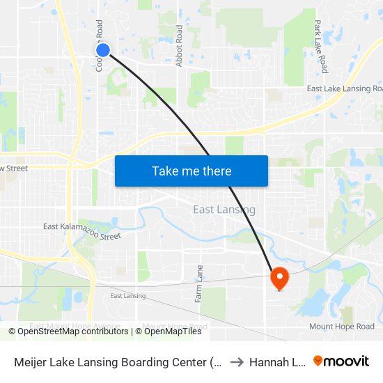 Meijer Lake Lansing Boarding Center (East Side) to Hannah Lofts map