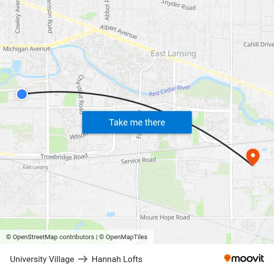 University Village to Hannah Lofts map