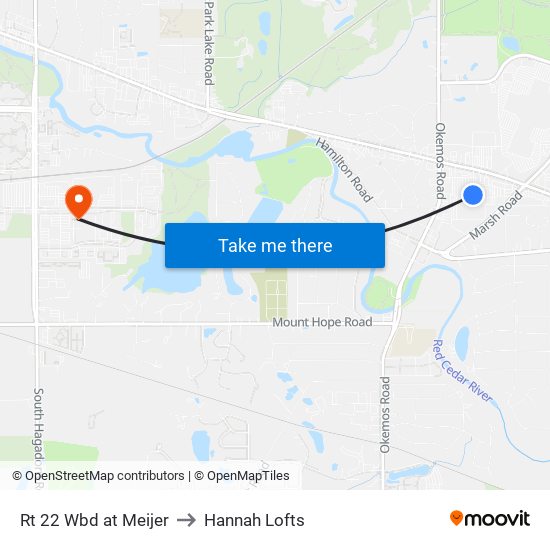 Rt 22 Wbd at Meijer to Hannah Lofts map