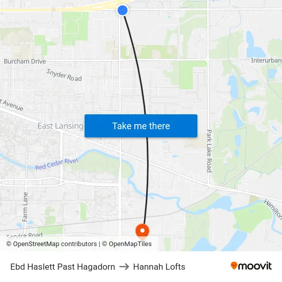 Ebd Haslett Past Hagadorn to Hannah Lofts map