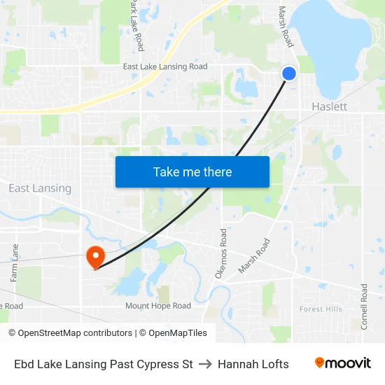 Ebd Lake Lansing Past Cypress St to Hannah Lofts map